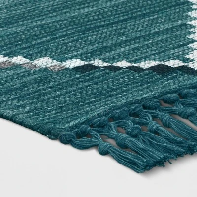 7' X 10' Soft Moroccan Woven Tapestry With Double Knot Fringe Outdoor Rug Teal - Opalhouse™ 2 7' X 10' Soft Moroccan Woven Tapestry With Double Knot Fringe Outdoor Rug Teal - Opalhouse™ - Image 2